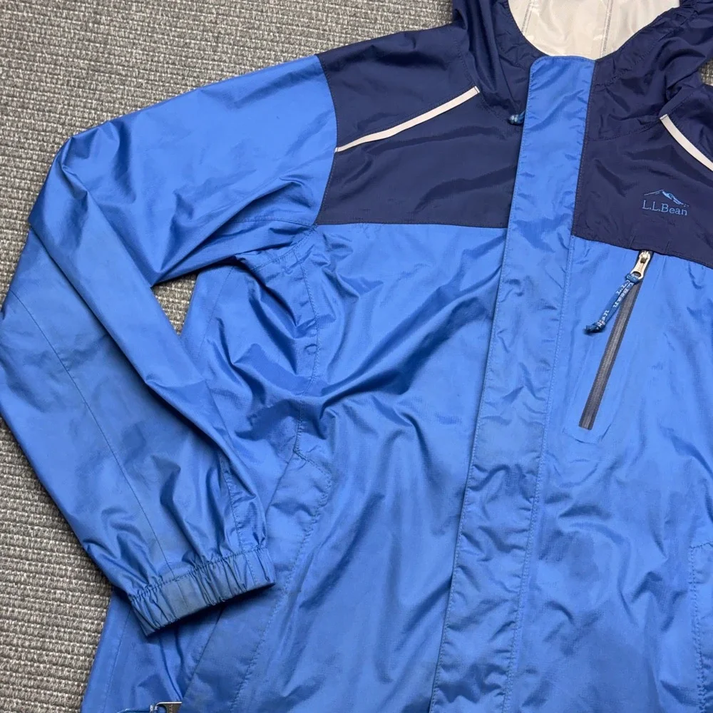 LL Bean Kids TEK2.5 Rain Jacket‎ Blue Waterproof Hooded Shell Size M 10-12